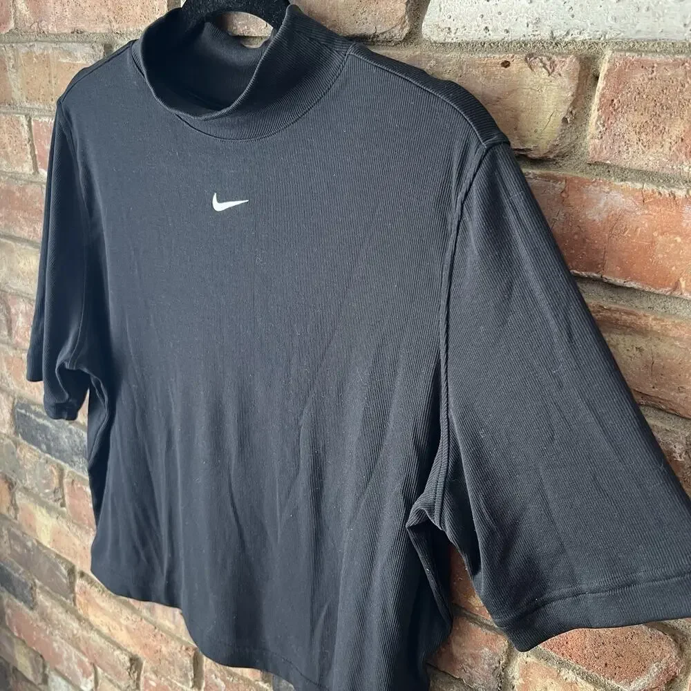 Nike Women's Sportswear Essential Ribbed Mock Neck Long Sleeve Top Black XL